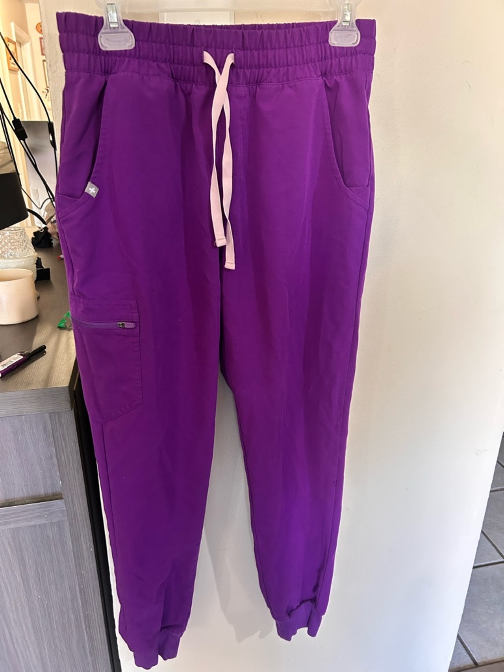 Figs Purple Joggers with Pink Drawstring
